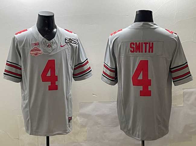 Mens Ohio State Buckeyes #4 Jeremiah Smith Grey 2025 CFP Final With National Champions Patch F.U.S.E. Vapor Limited Stitched Jersey